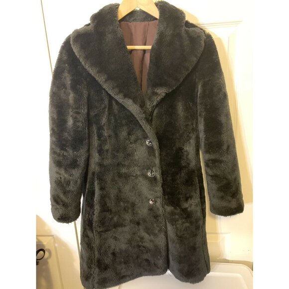 Vintage 1960s Women's Sz S Coat Susan Lynn Black Glenoit Faux Fur Teddy Bear USA - Picture 1 of 9